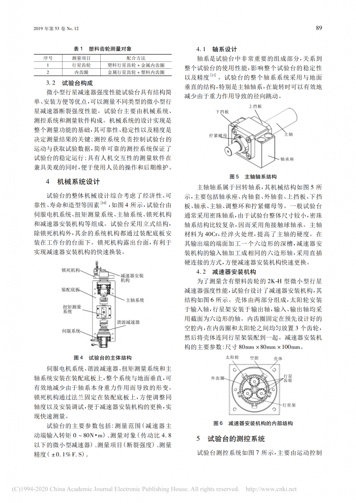 微小型行星減速器強(qiáng)度性能試驗(yàn)臺的研制